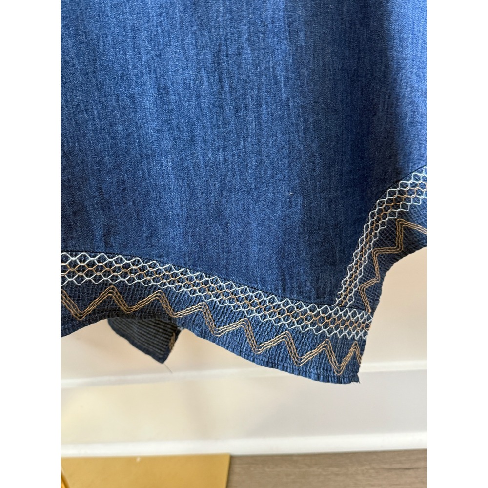Indigo & Lace Blue Denim Look Handkerchief Hem Embroidered Midi Skirt Womens L - Picture 3 of 9